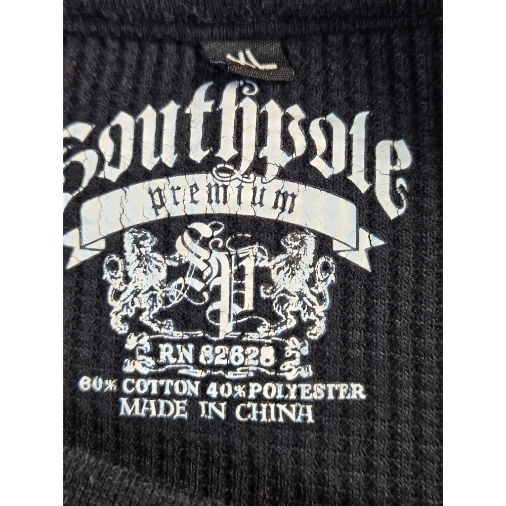 Southpole Mens XL Black Graphic Thermal Shirt Y2K Gothic Long Sleeve Waffle Knit - Picture 5 of 7